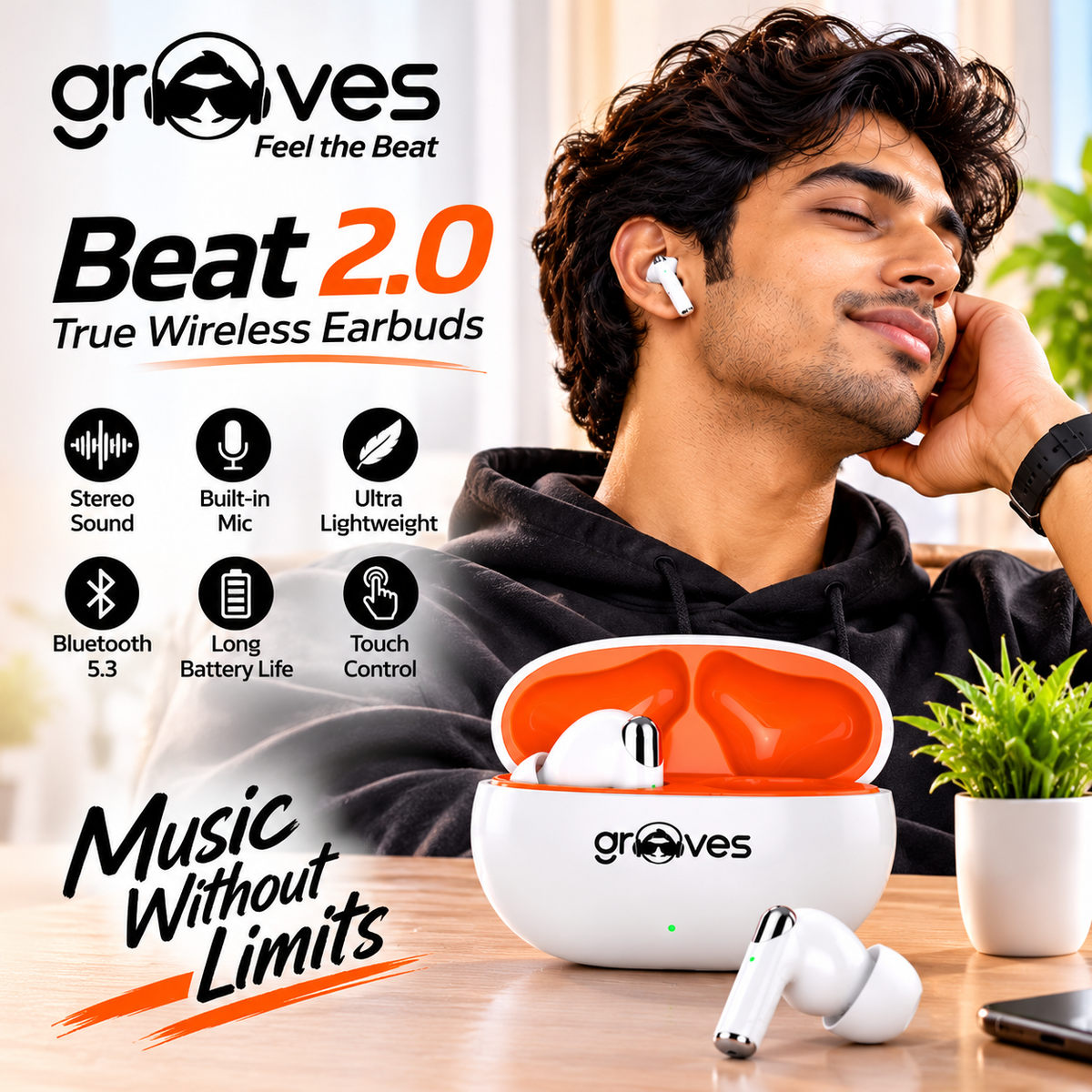 Grooves Beat 2.0 True Wireless Bluetooth Earbuds (TWS)